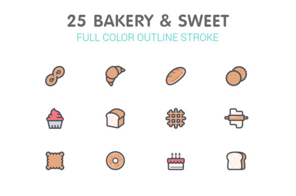 Bakery and Sweet Line with Color Icon: A Versatile Graphic Design Asset for Local Brands