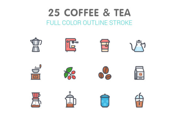 Coffee and Tea Line with Color Icon: A Practical Graphic Design Asset for Digital Sellers