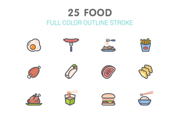 Food Line with Color Icons: A Versatile Graphic Design Asset for Crafters