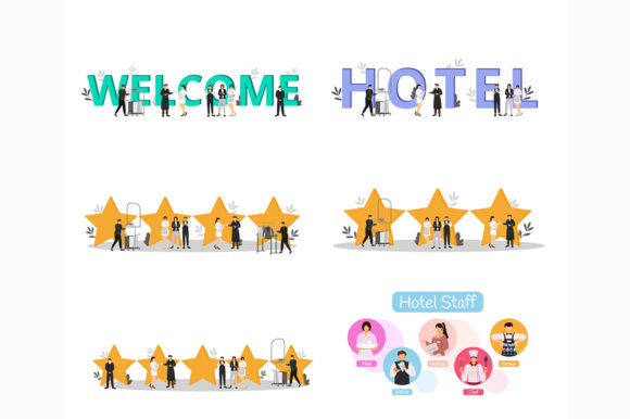Hotel Staff Flat Color Vector Set: A Modern Graphic Template for Content Creators