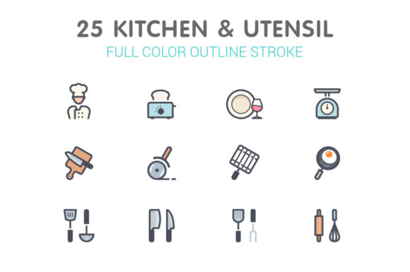 Kitchen and Utensil Line with Color Icon: A Versatile Graphic Design Asset for Branding