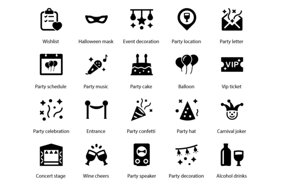 Party and Celebration Icons: A Vibrant Graphic Design Asset for Creative Projects