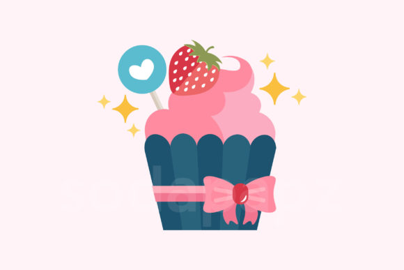 Sweet Deluxe Strawberry Cupcake Icon: A Versatile Graphic for Modern Branding